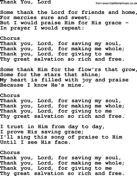 lyrics to the song thank you lord